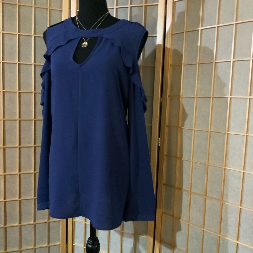 Collection B Blue Asymmetrical Bib Collar Blouse